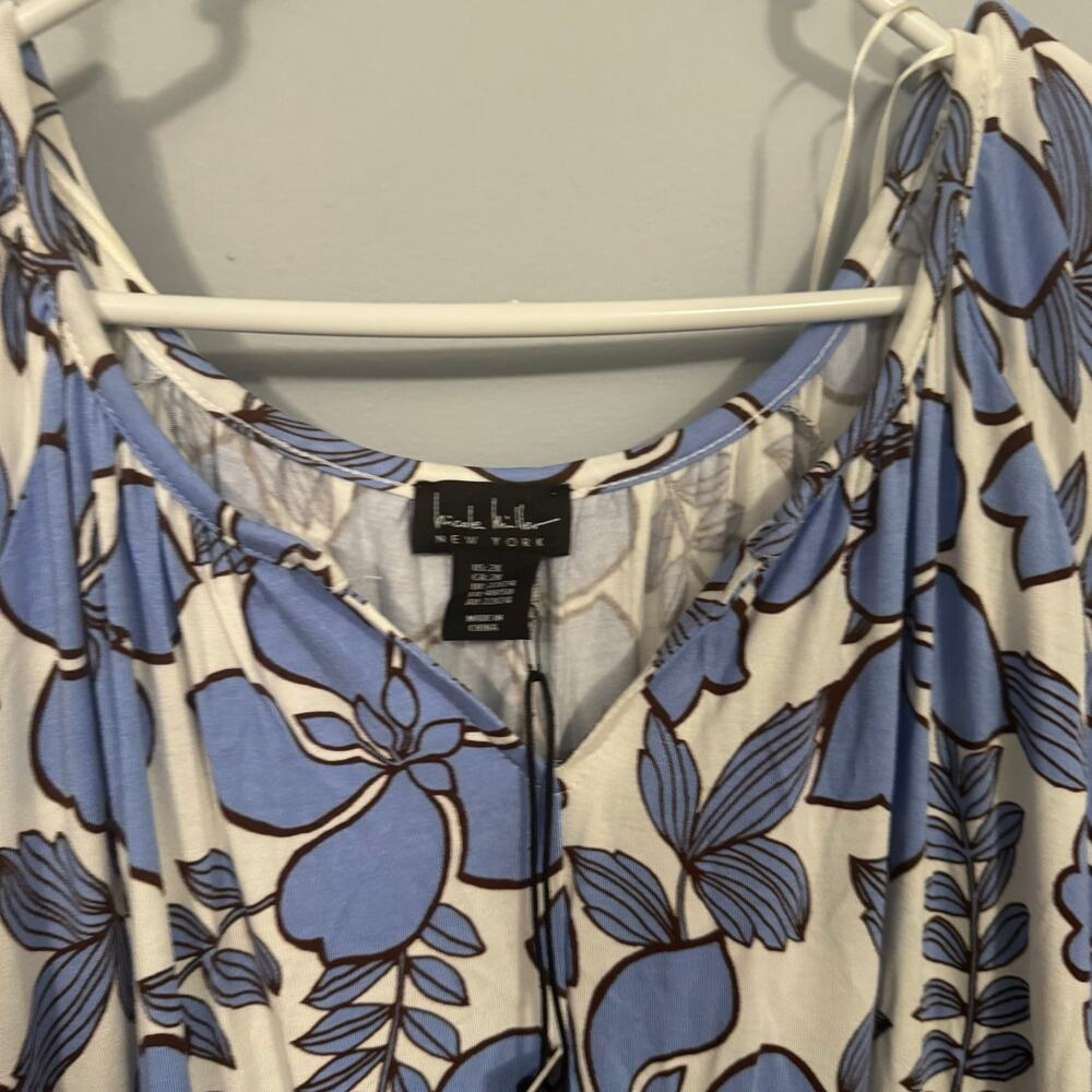 NWT Nicole Miller White Blue Floral Short Sleeve Midi Dress Women's Plus Size 2X - Picture 8 of 11